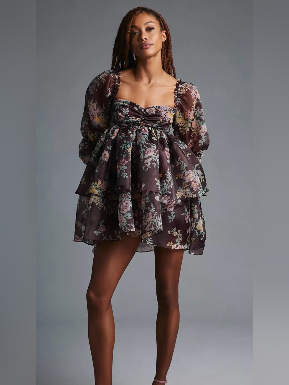 Selkie The Moonlight Tiered Mini Dress - Dark Floral